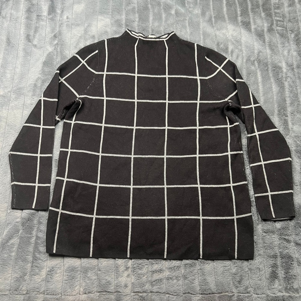 Loft Outlet Womens XL Black White Windowpane Grid Mock Neck Cotton Sweater